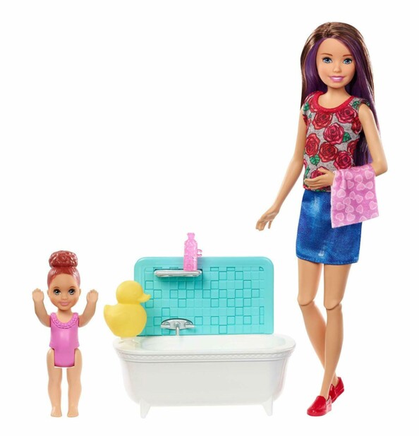 Barbie Skipper Babysitter met peuter en badkuip