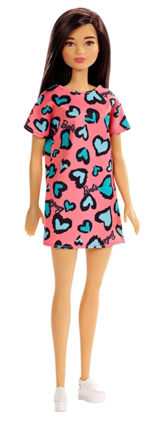 Barbie Chic-pop met bruin haar in roze jurk met hartjes