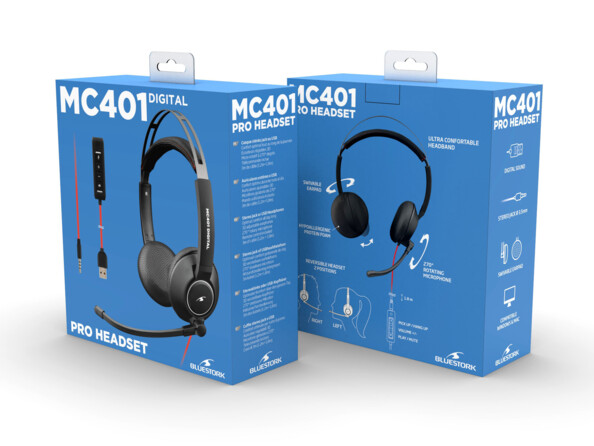Comfortabel communiceren met de Bluestork MC401 audioheadset met jack en USB