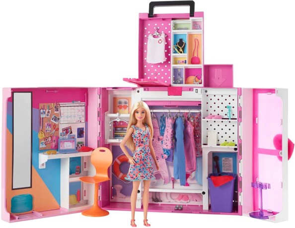 Barbie Deluxe dress-up koffer met pop en 30 kledingstukken