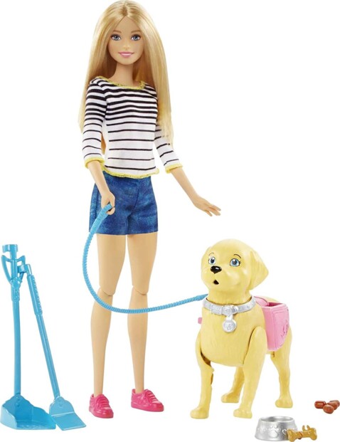 Barbie pop met hond voor een echte wandeling vol speelplezier