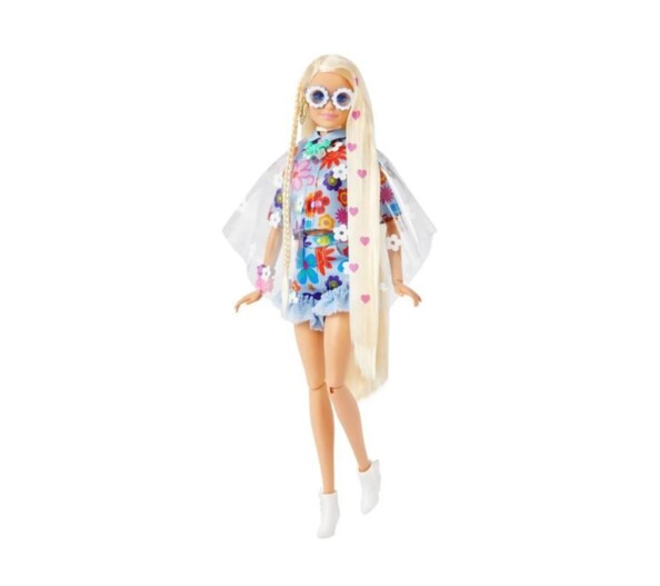 Mattel Barbie Extra pop met bloemenjurk en konijntje