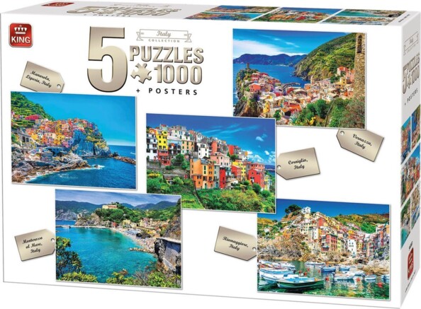 King Italy Collection set van 5 puzzels met Italiaanse dorpen, 5 x 1000 stukjes