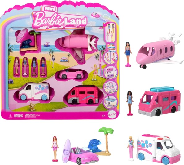 Mattel Mini BarbieLand  set met 4 poppen en 4 voertuigen