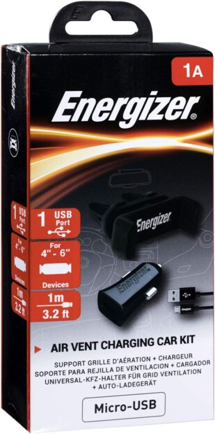 Energizer autokit met ventilatieroosterhouder en 1A-lader