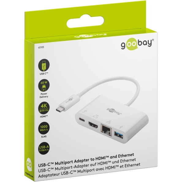 USB-C multiport adapter met HDMI, Gigabit Ethernet, USB-A en USB-C PD