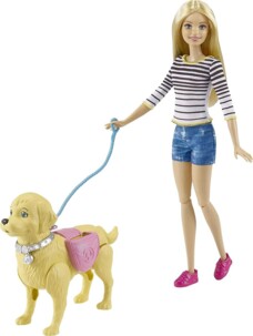 Barbie pop met hond voor een echte wandeling vol speelplezier