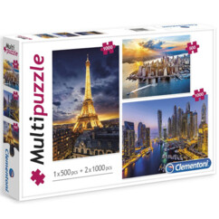 Clementoni set met 3 puzzels Parijs, Dubai en NewYork 2 puzzels van 1000 stukjes