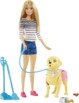 Barbie pop met hond voor een echte wandeling vol speelplezier