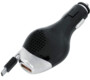 Chargeur allume-cigare noir avec câble USB-C rétractable et port USB-A chromé